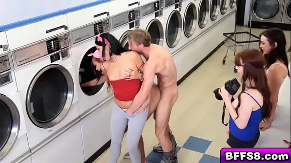 New Naughty babes hot group fuck at the laundry fine Tube