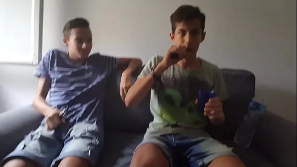 New Italian guy drinks cold water after a mint juice vape fine Tube