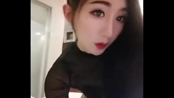 Νέος Domestic CD fake girl Xiao Qiao sexy black silk gets fucked λεπτός σωλήνας