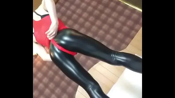 新しいno porn] Shiny Red Leotard and PU Leggings Sissy image clip ( dejavuファインチューブ